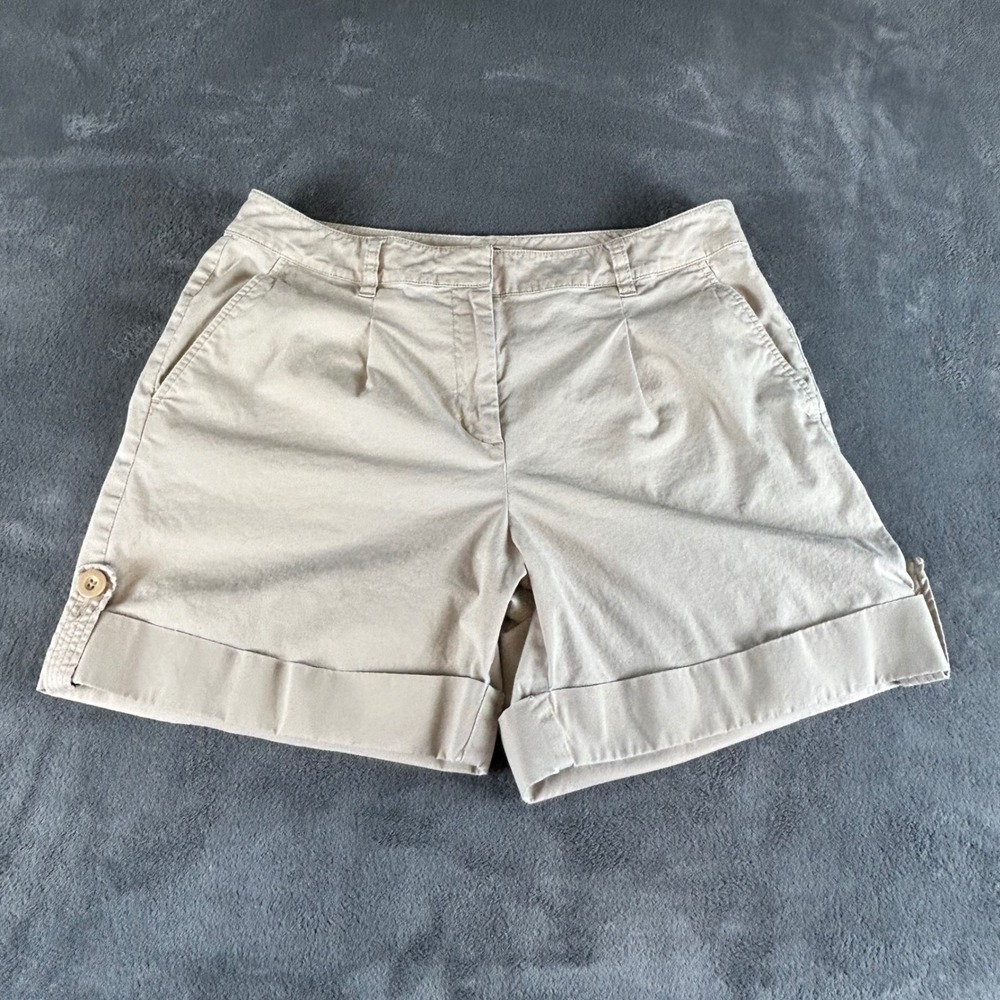Talbots Petites Khaki Chino Shorts Tan Cuffed Pleated Size 10 P Cotton Blend